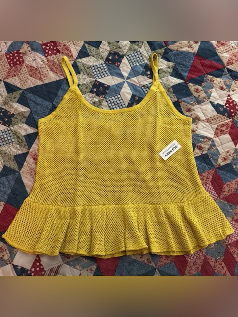 Old Navy Bright Yellow Mesh Peplum Camisole